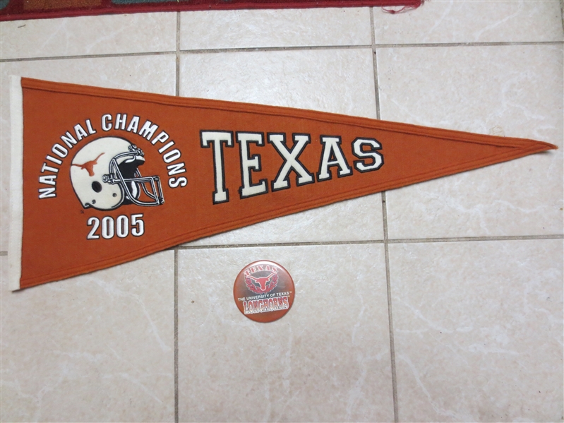 2005 University of Texas Heavy Plush Oversize National Champions Pennant + button