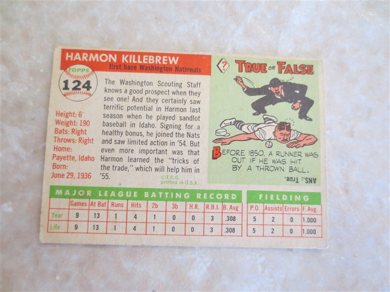 1955 Topps Harmon Killebrew rookie baseball card #124