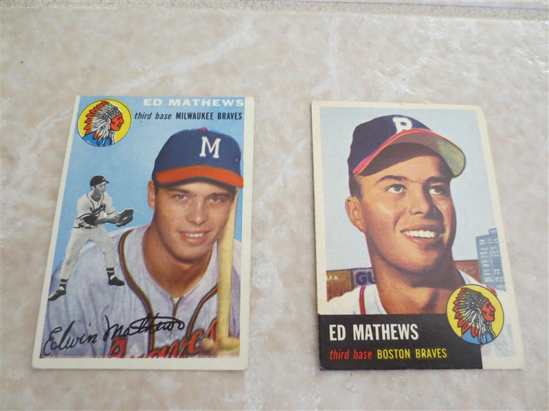 1953 Topps Ed Mathews + 1954 Topps Ed Mathews baseball cards