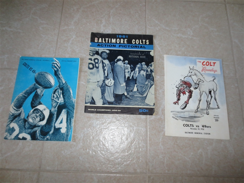 (3) vintage Baltimore Colts  programs and Action Pictorials 1958-61