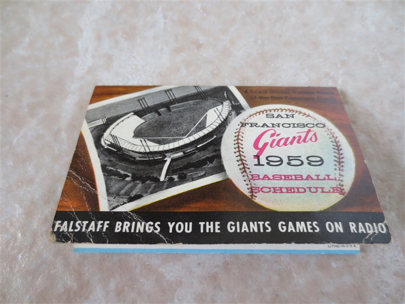 1959 San Francisco Giants Pocket Schedule Falstaff Beer  2nd year in San Francisco
