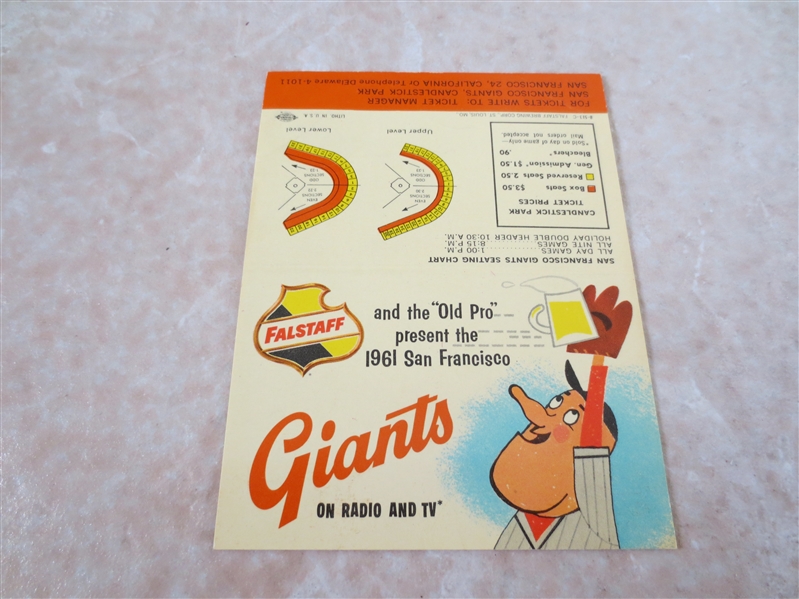 1961 San Francisco Giants baseball pocket schedule Falstaff Beer