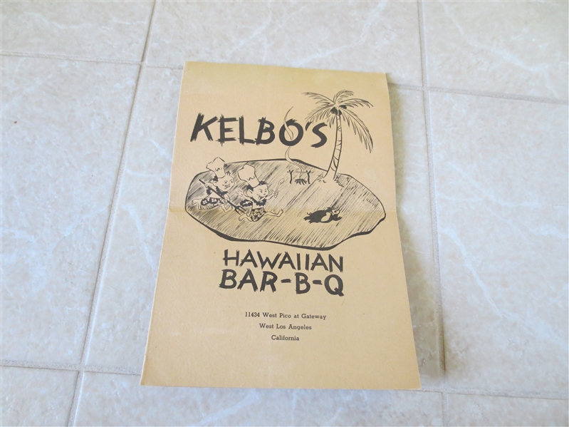 1950's Kelbo's Hawaiian Bar-B-Q Restaurant Menu West Los Angeles