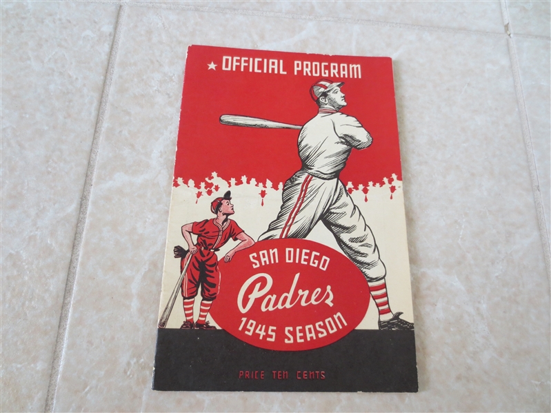 1945 San Diego Padres PCL baseball scored program vs. San Francisco Seals O'Doul, Suhr, Martin