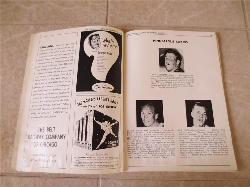1953 Minneapolis Lakers vs. College Basketball All Stars program  Mikan, Pollard, Mickelsen, Martin