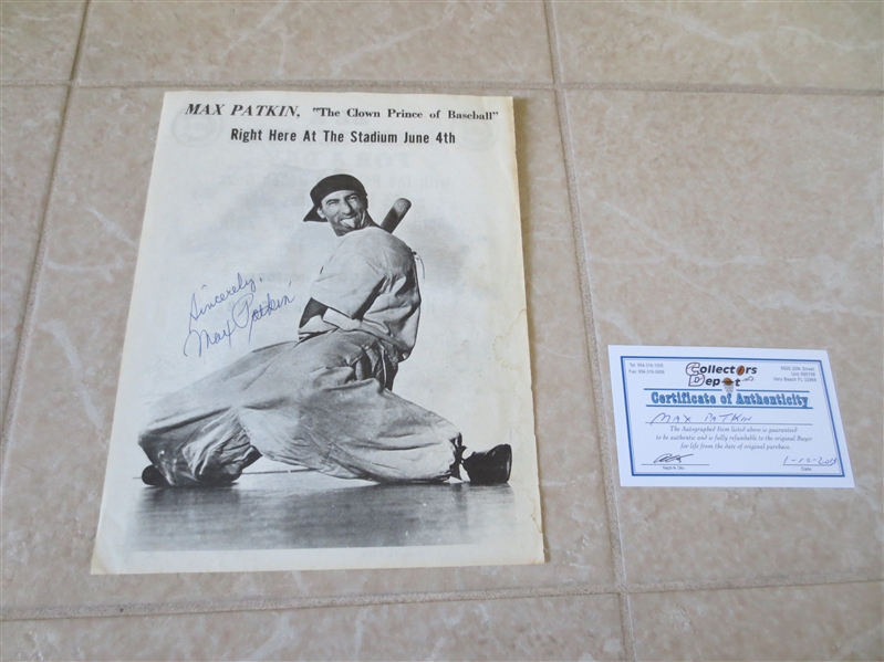 Autographed Max Patkin The Crown Prince of Baseball photo