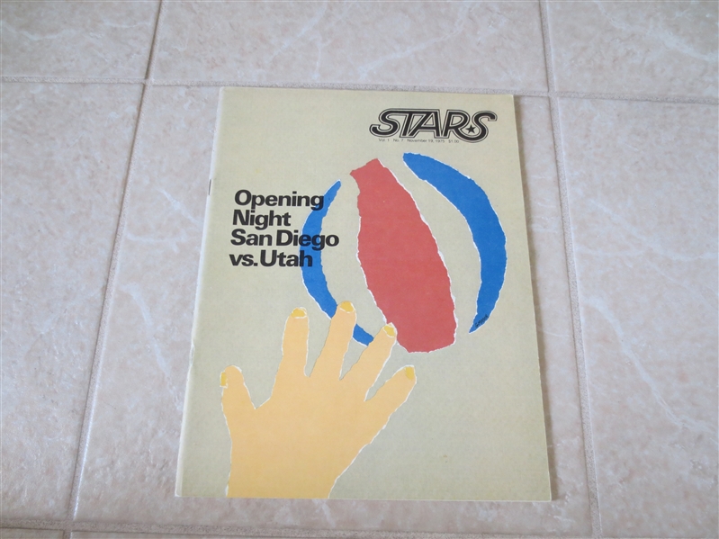 1975 San Diego Sails at Utah Stars ABA Opening Night Basketball program  Sails did not last the year!