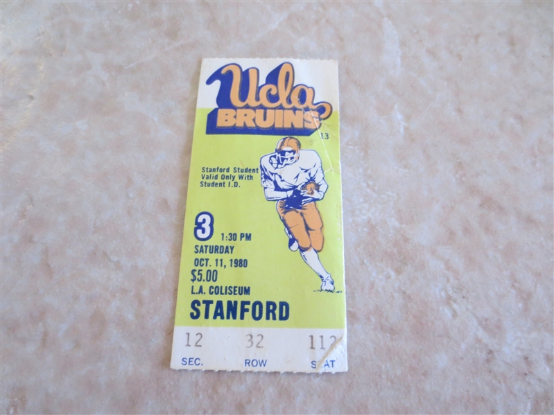 1980 Stanford University at UCLA Football ticket  John Elway