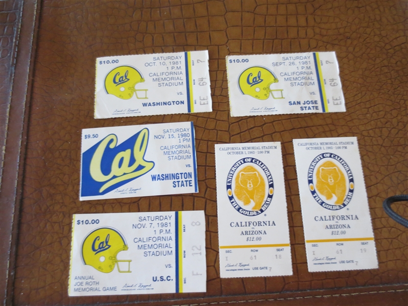 (6) 1980-83 University of California CAL football tickets vs. USC, Ariz. St., WA state, WA, San Jose State