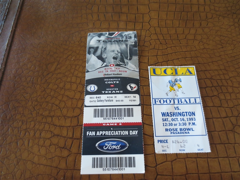 1993 Washington at UCLA + 2003 Indianapolis Colts at Houston Texans NFL football ticket