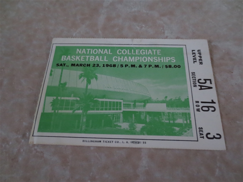 1968 NCAA Basketball Championship Ticket UCLA John Wooden, Lew Alcindor Kareem