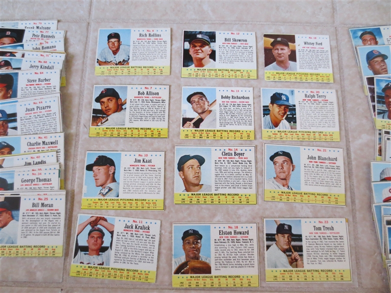 (55) 1963 Post Cereal baseball cards including Elston Howard, Whitey Ford, Aparicio, Roberts, Torre