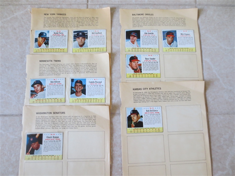 (12) 1963 Post Cereal baseball cards including Pappas, Terry, Pascual, Gentile, Hinton