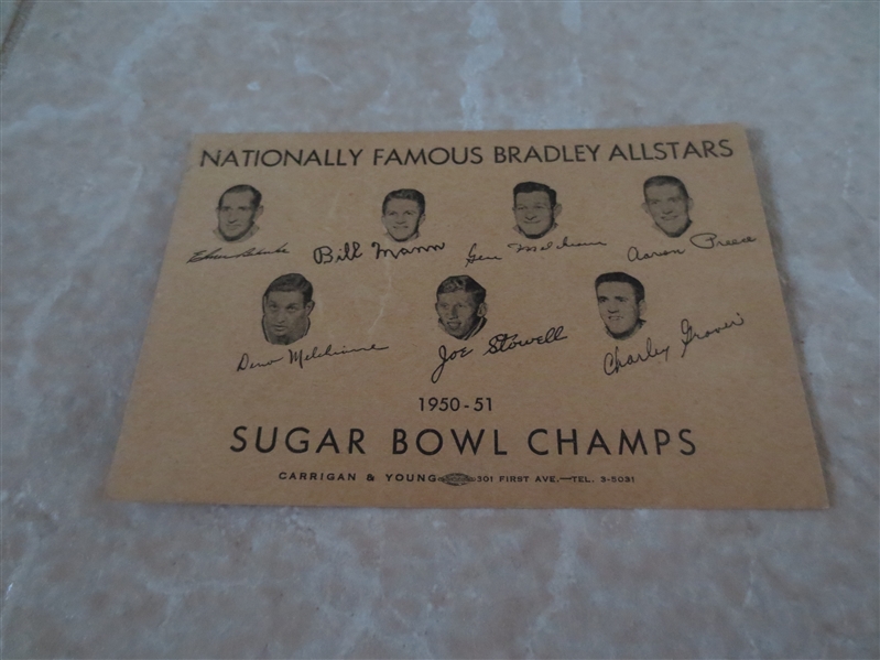 1950-51 Bradley Allstars Sugar Bowl Basketball Champs postcard--BRIBERY!