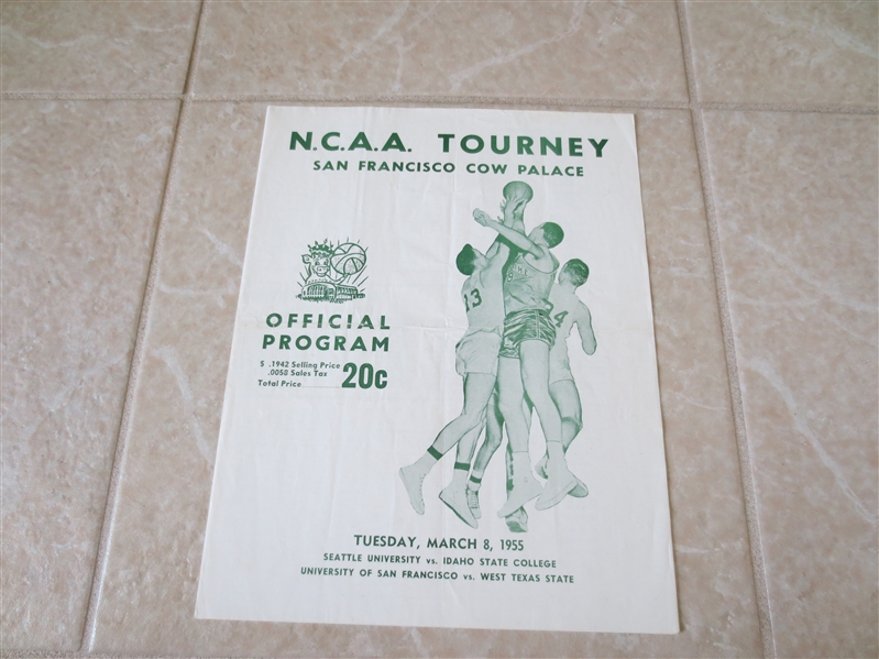1955 NCAA Tournament Playoff Unscored Program USF Bill Russell First Round!