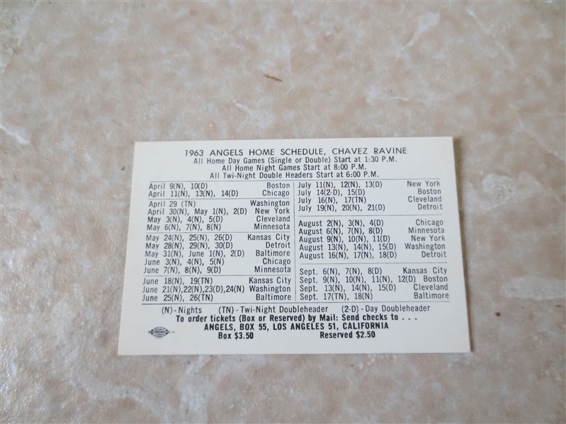1963 Los Angeles Angels baseball pocket schedule LA Mayor's Office RARE