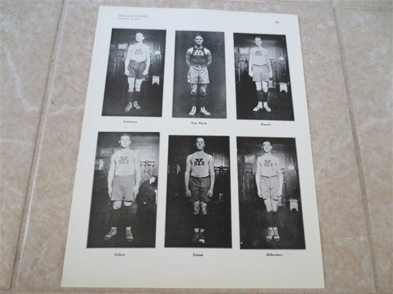 1920 Yale University Basketball Print and write-up with all the starters