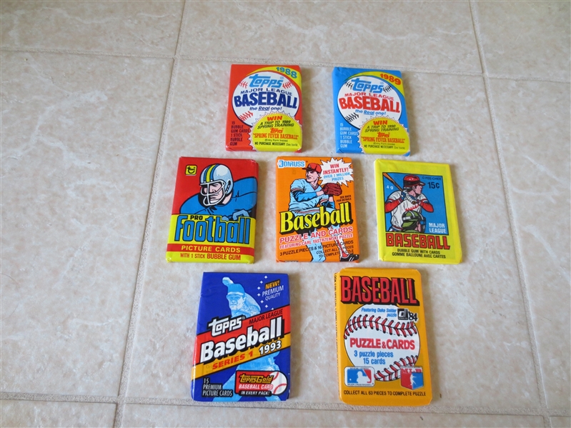 (7) Assorted Baseball and Football Unopened Wax packs