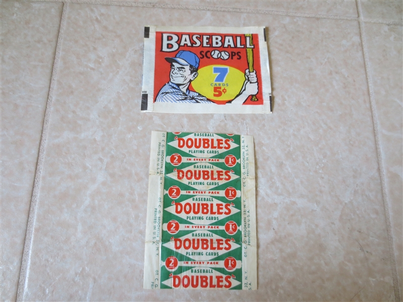 1951 Topps Red Backs baseball card wrapper + 1961 Nu-Card Scoops wrapper