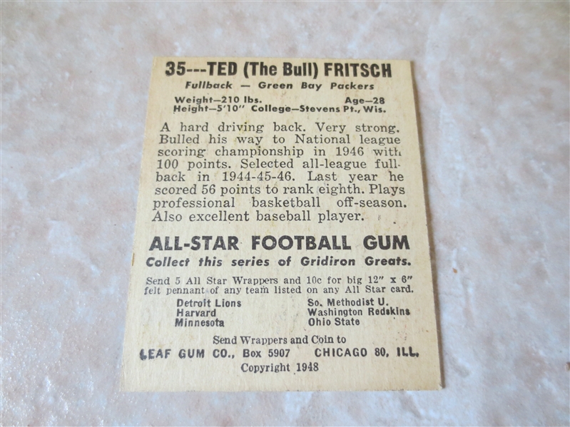 1948 Leaf Ted Fritsch + 1950 Bowman Elroy Hirsch football cards
