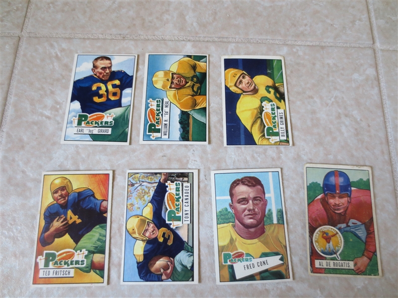 (6) 1951 Bowman Football cards + (1) 1952 Bowman Small Fred Cone #33 