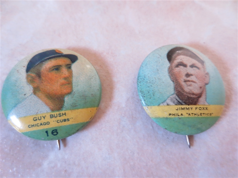 1932 Orbit Jimmy Foxx and Guy Bush baseball pins