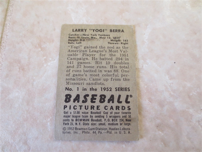 1952 Bowman Yogi Berra baseball card #1