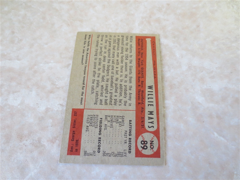1954 Bowman Willie Mays baseball card #89