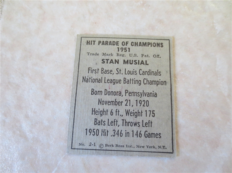 1951 Berk Ross Stan Musial and Warren Spahn baseball cards    Nice shape!