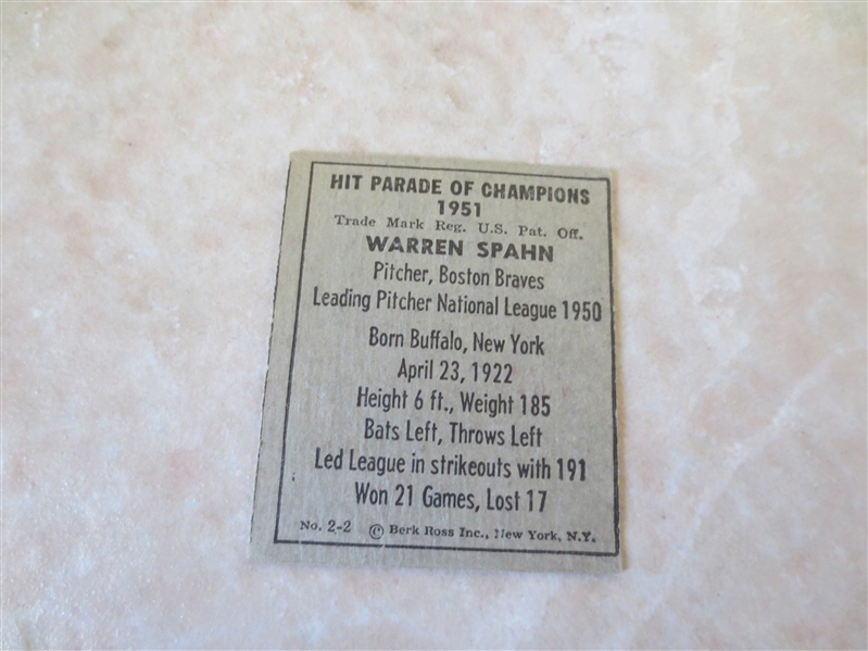1951 Berk Ross Stan Musial and Warren Spahn baseball cards    Nice shape!