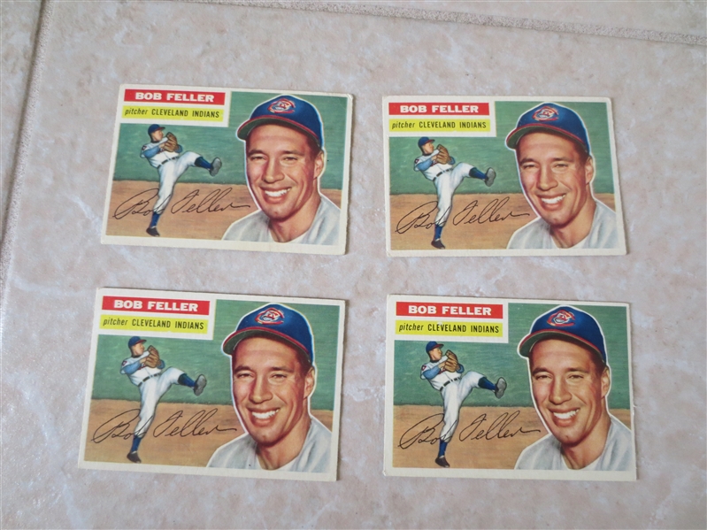 (4) 1956 Topps Bob Feller baseball cards #200