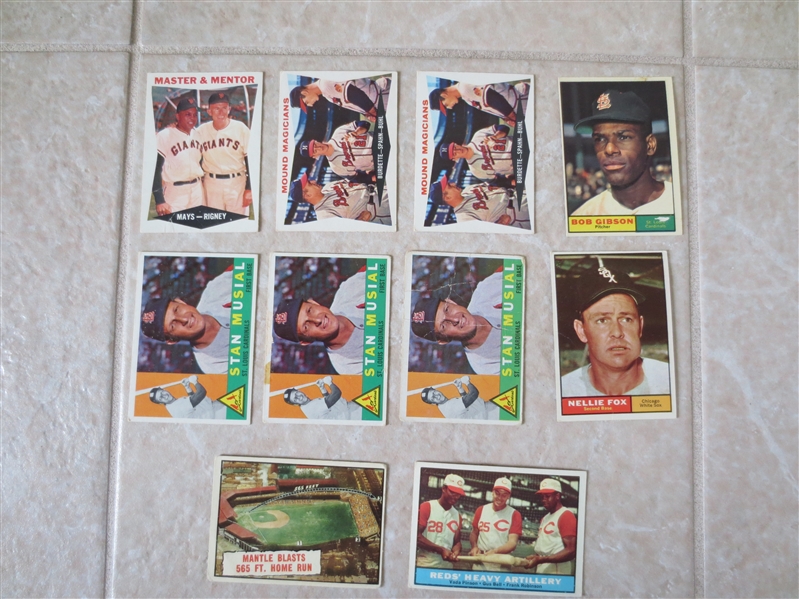 (10) 1960 & 1961 Topps Hall of Famer baseball cards including Mantle, Mays, Musial, Gibson plus more