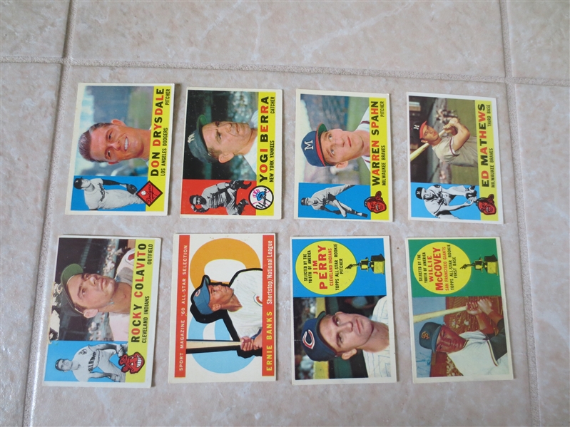 (8) 1960 Topps Superstar baseball cards including McCovey, Banks, Colavito, Yogi, Spahn, Mathews, +
