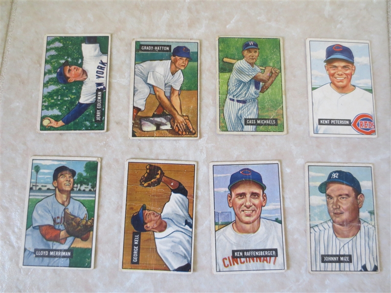 (8) 1951 Bowman baseball cards including George Kell and Johnny Mize HOFers