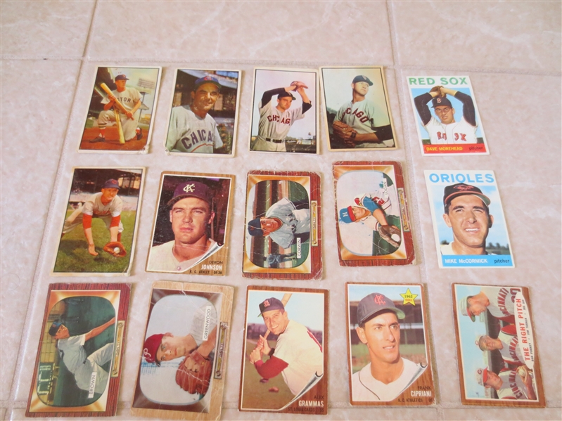 (5) 1953 Bowman Color, (4) 55 Bowman, (4) 62 Topps, (2) 64 Topps baseball cards