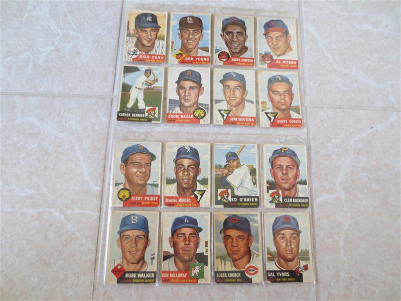 (16) 1953 Topps baseball cards including Al Rosen and Minnie Minoso 