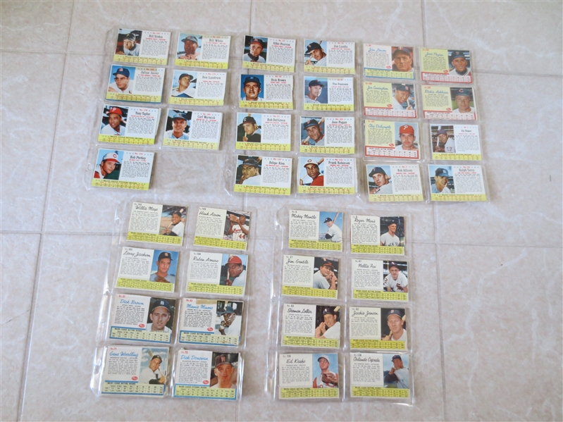 (39) 1962 and 1963 Post Cereal baseball cards including Mantle, Maris, Mays, Aaron