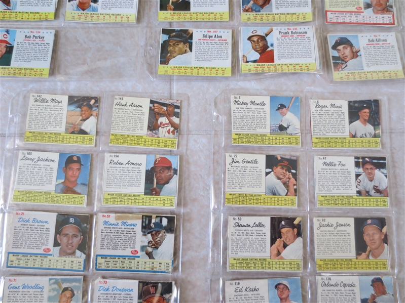 (39) 1962 and 1963 Post Cereal baseball cards including Mantle, Maris, Mays, Aaron
