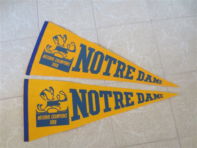 (2) 1988 Notre Dame National Championship Pennants + (2) Notre Dame Double Matted Photos Knute Rockne