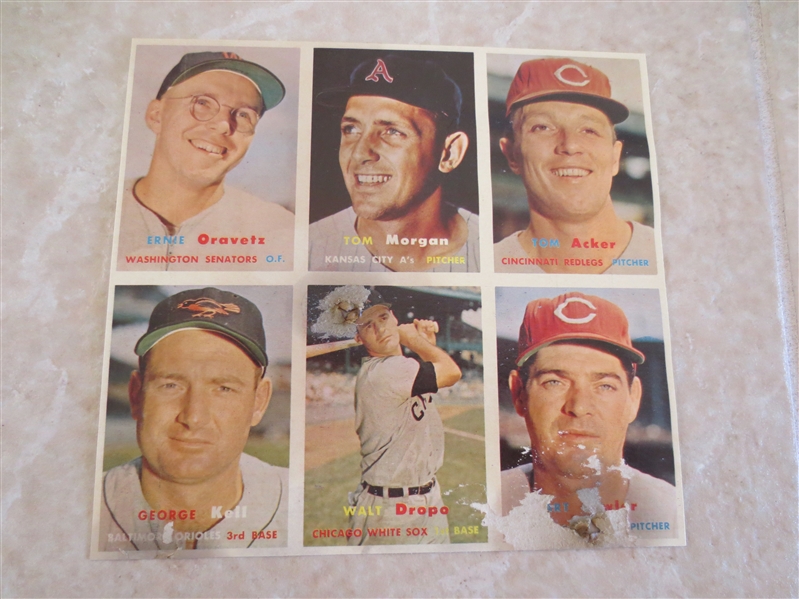 1957 Topps Baseball Uncut Sheet of 6 cards  UNUSUAL