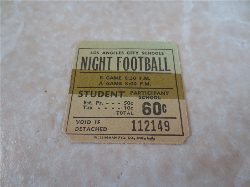 Circa 1950 Fairfax High School Los Angeles football ticket