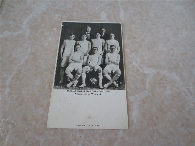 1907 Oshkosh High School Basketball Team postcard  Wisconsin champions