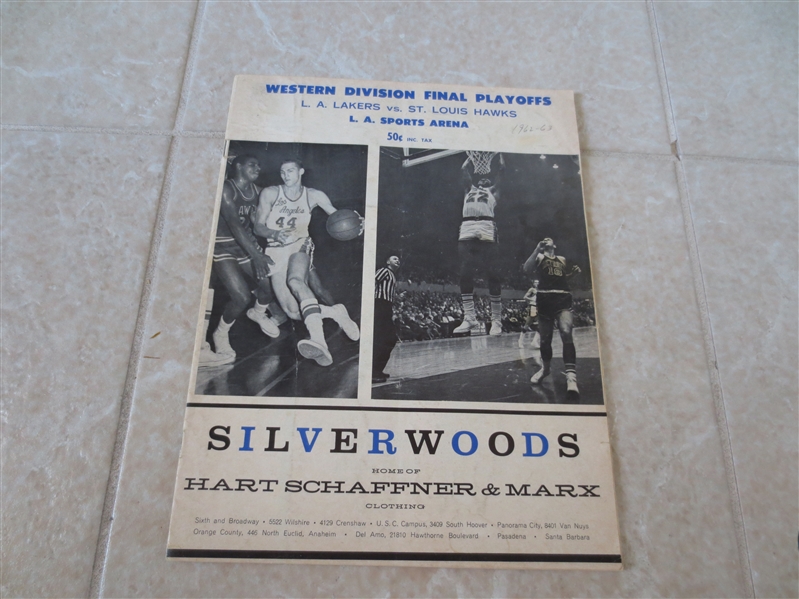 1963 Western Division Final Playoffs basketball program St. Louis Hawks at Los Angeles Lakers