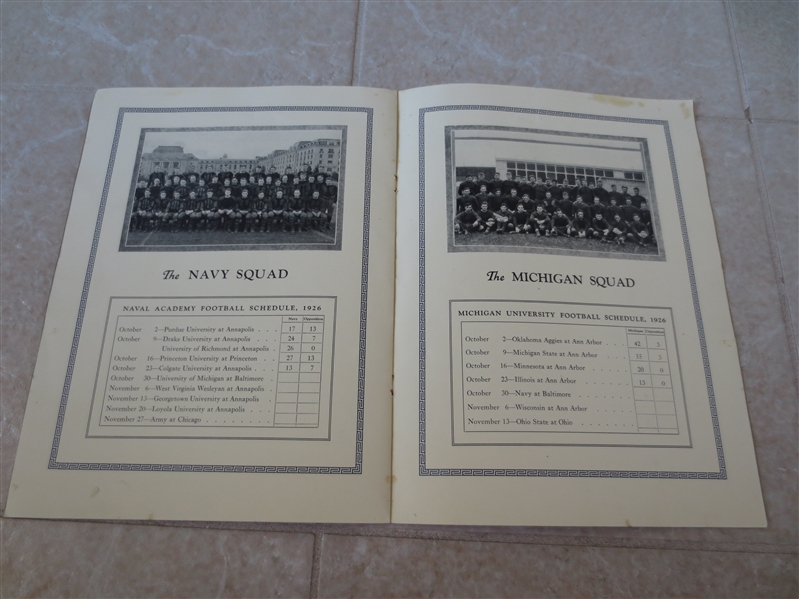 1926 Navy vs. Michigan football program with Fielding Yost and Benny Friedman