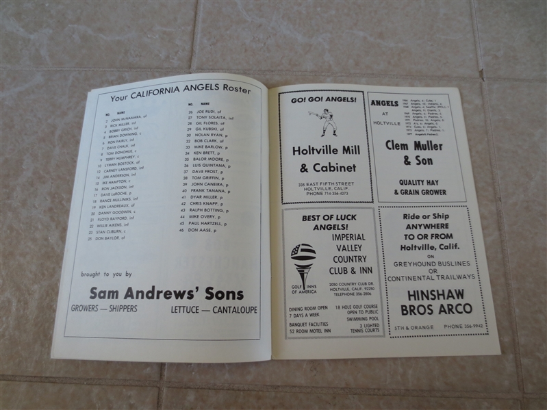 1978 California Angels Spring Training program vs. San Diego Padres at Holtville
