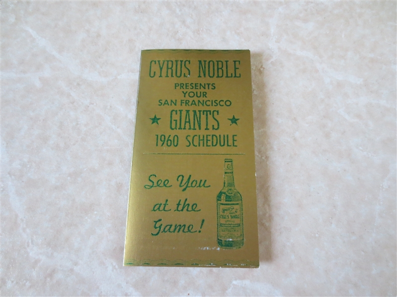 1960 San Francisco Giants Pocket Schedule Cyrus Noble Bourbon