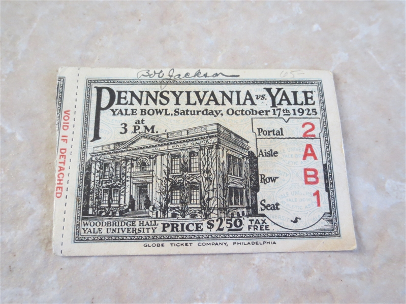 1925 Pennsylvania at Yale University football ticket