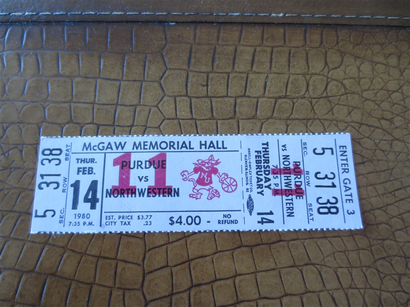 February 14, 1980 Purdue at Northwestern College Basketball ticket  McGaw Memorial Hall