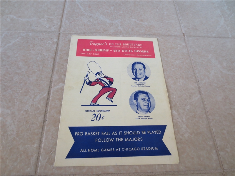 1961-62 ABL basketball program Washington Tapers at Chicago Majors Sweetwater Clifton