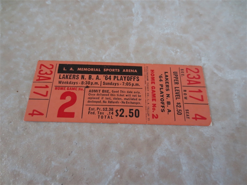 1963-64 NBA Playoffs Los Angeles Lakers ticket Game 2
